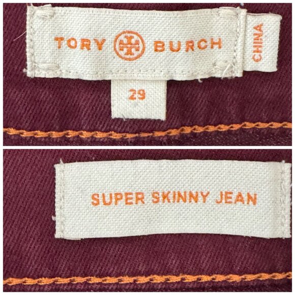 TORY BURCH Women's Super Skinny Jeans Size 29 Burgundy Wine Red Designer Denim - Picture 4 of 10